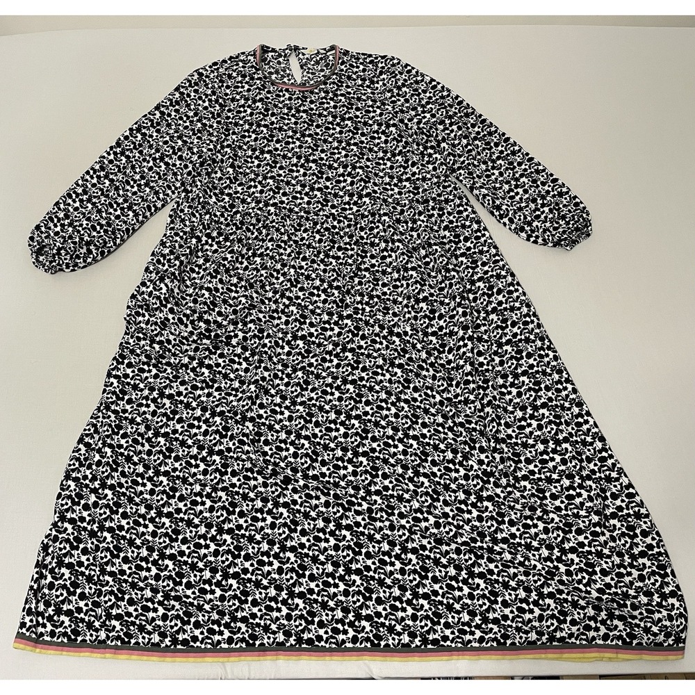 Boden Maxi Dress 20-22R Plus‎ Floral Shift LS Prairie Cottage Black White Modest